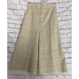 Vtg NWOT 70's Cream Plaid 8 Culottes Gaucho Wide Leg Midi Crop Pants Disco Retro
